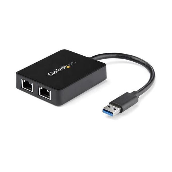 ds-StarTech.com USB3.0 ギガビットイーサネット LANアダプタ（USBポート×1付き）10・100・1000Mbps×2口 ブラック USB32000SPT 1個