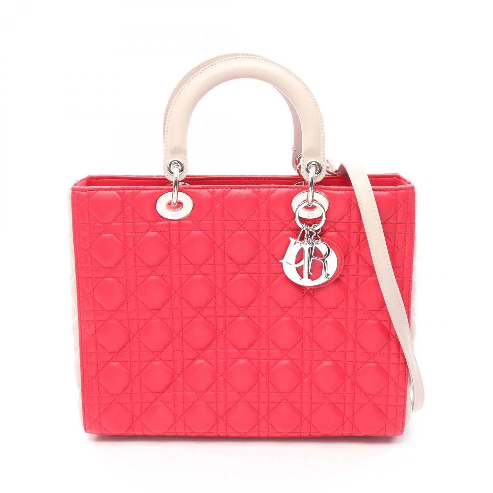 ディオール Dior ハンドバッグ レディディオール ラージ カナージュ 2WAY ピンク/グレー レザー レディディオール ラージ カナージュ 2wayハンドバッグ レディース