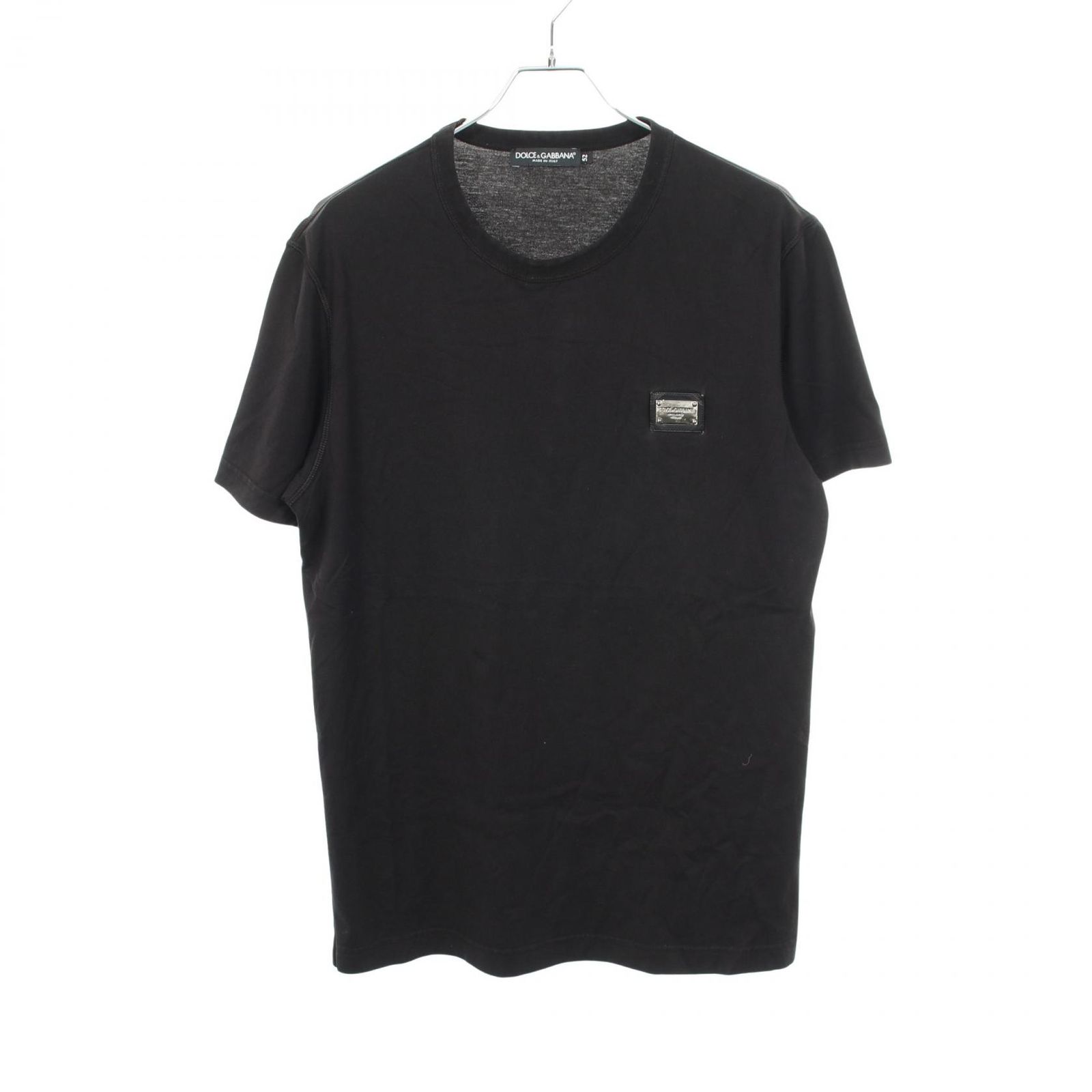 ドルチェアンドガッバーナ DOLCE & GABBANA 半袖Tシャツ ロゴプレート G8PT1T ブラック コットン Tシャツ メンズ Used A