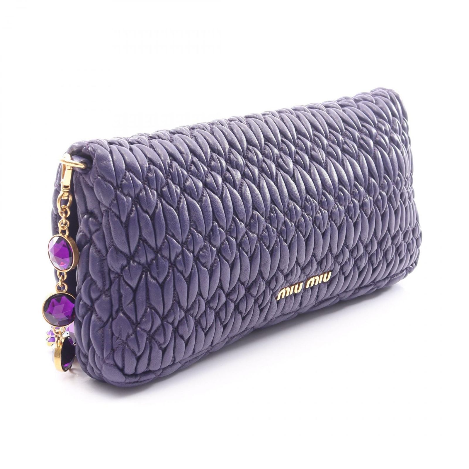 miu miu マテラッセ ハンドバッグ ダークパープル ミュウ ミュウ Miu Miu ショルダーバッグ NAPPA CRYSTAL マテラッセ