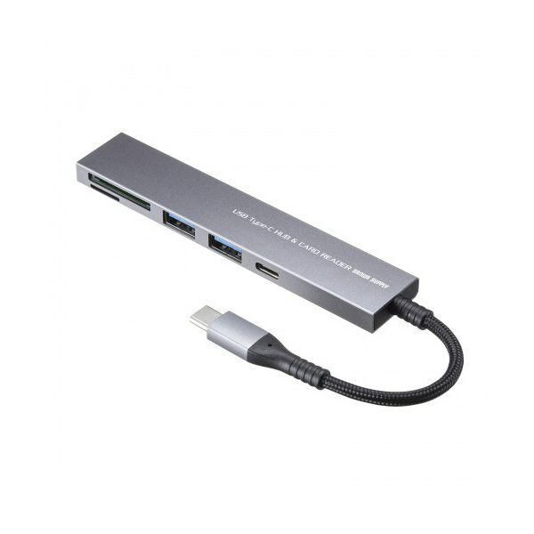 ds-（まとめ） サンワサプライ USB 5Gbps 3ポート スリム ハブ（カードリーダー付き・Type-C接続） USB-3TCHC21MS 1個 〔×2セット〕