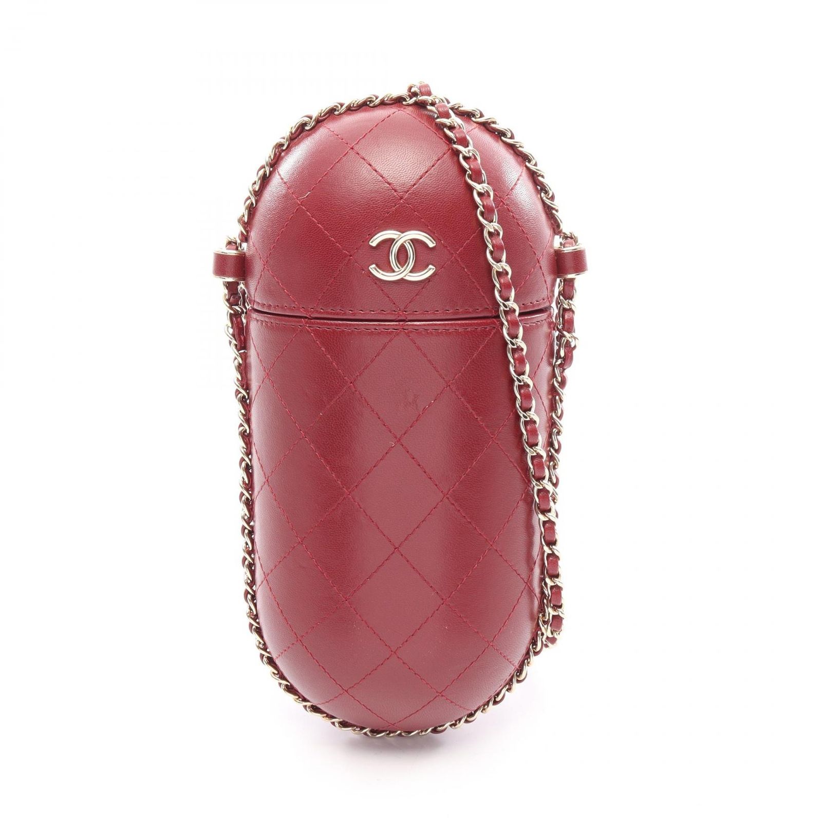 シャネル CHANEL ショルダーバッグ マトラッセ メガネケース ワインレッド レザー マトラッセ チェーン付 メガネケース レディース Used A