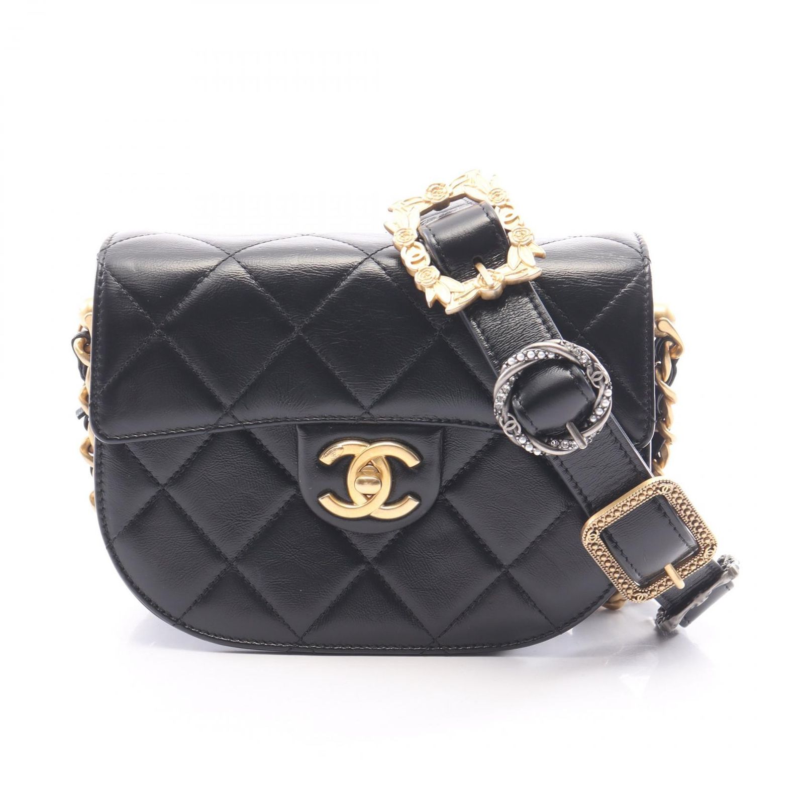 シャネル CHANEL ショルダーバッグ マトラッセ ブラック レザー マトラッセ スモール チェーンショルダー レディース Used A