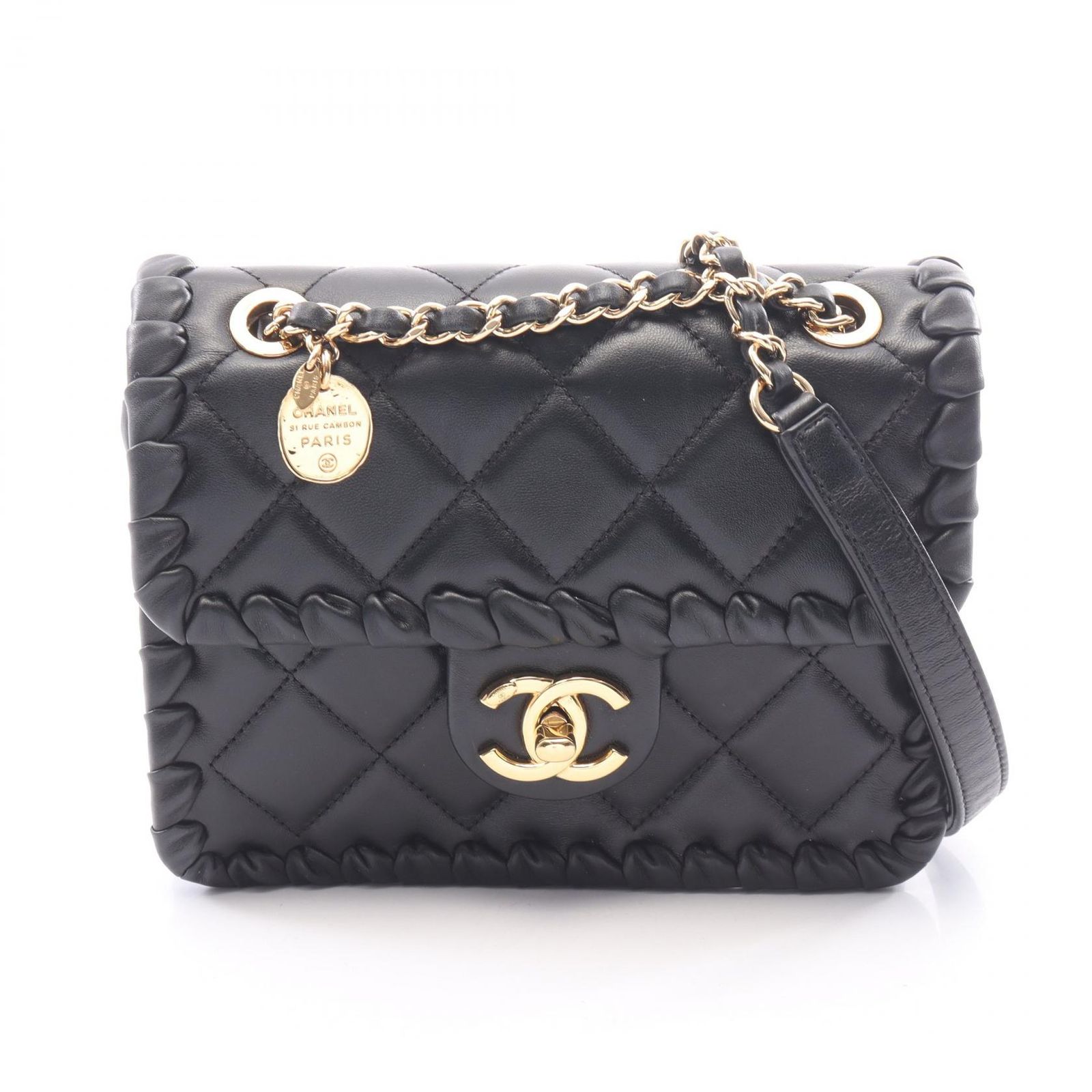 シャネル CHANEL ショルダーバッグ マトラッセ ブラック ラムスキン（羊革） マトラッセ スモール チェーンショルダー レディース Used A