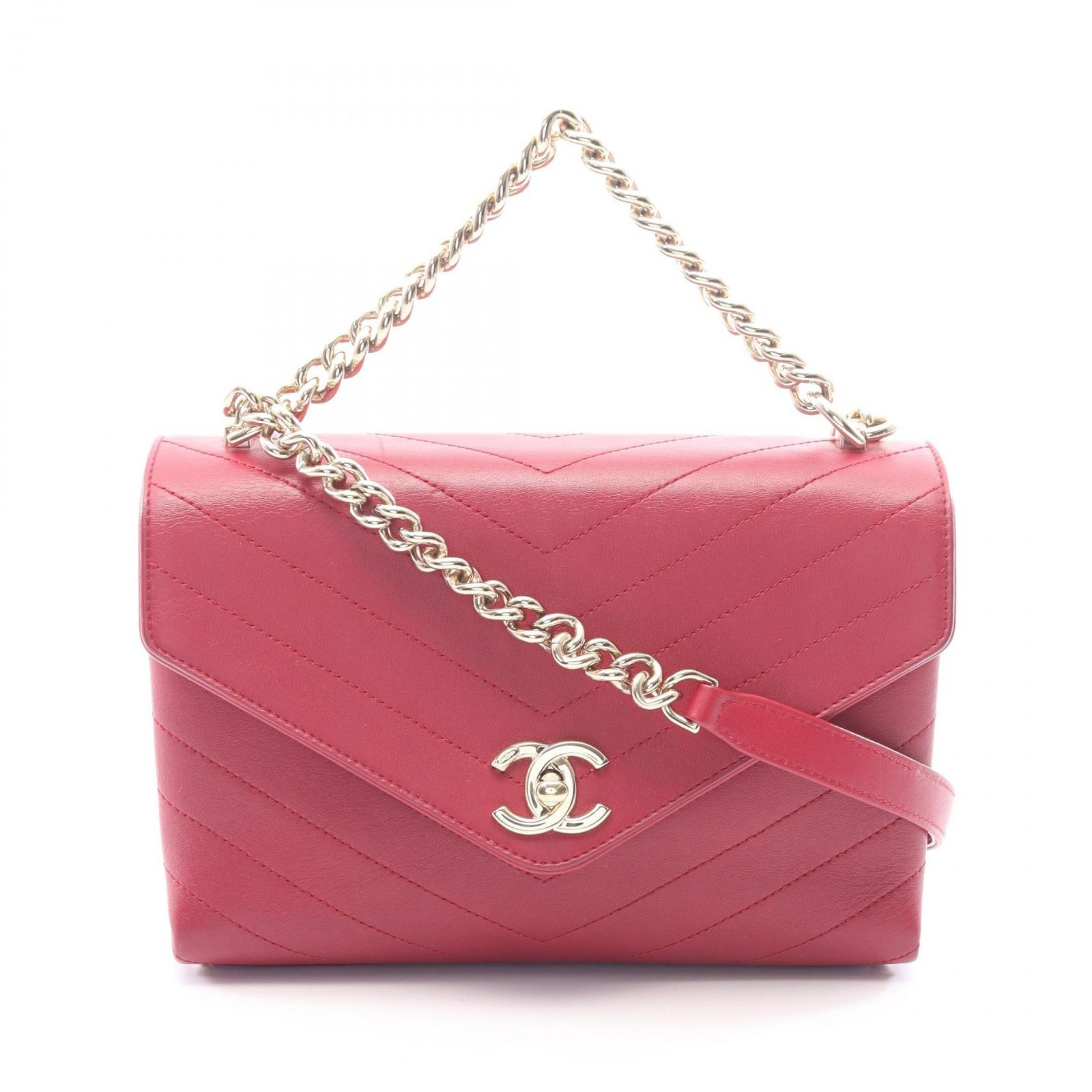 シャネル CHANEL ショルダーバッグ シェブロン Vステッチ 2WAY レッド 
