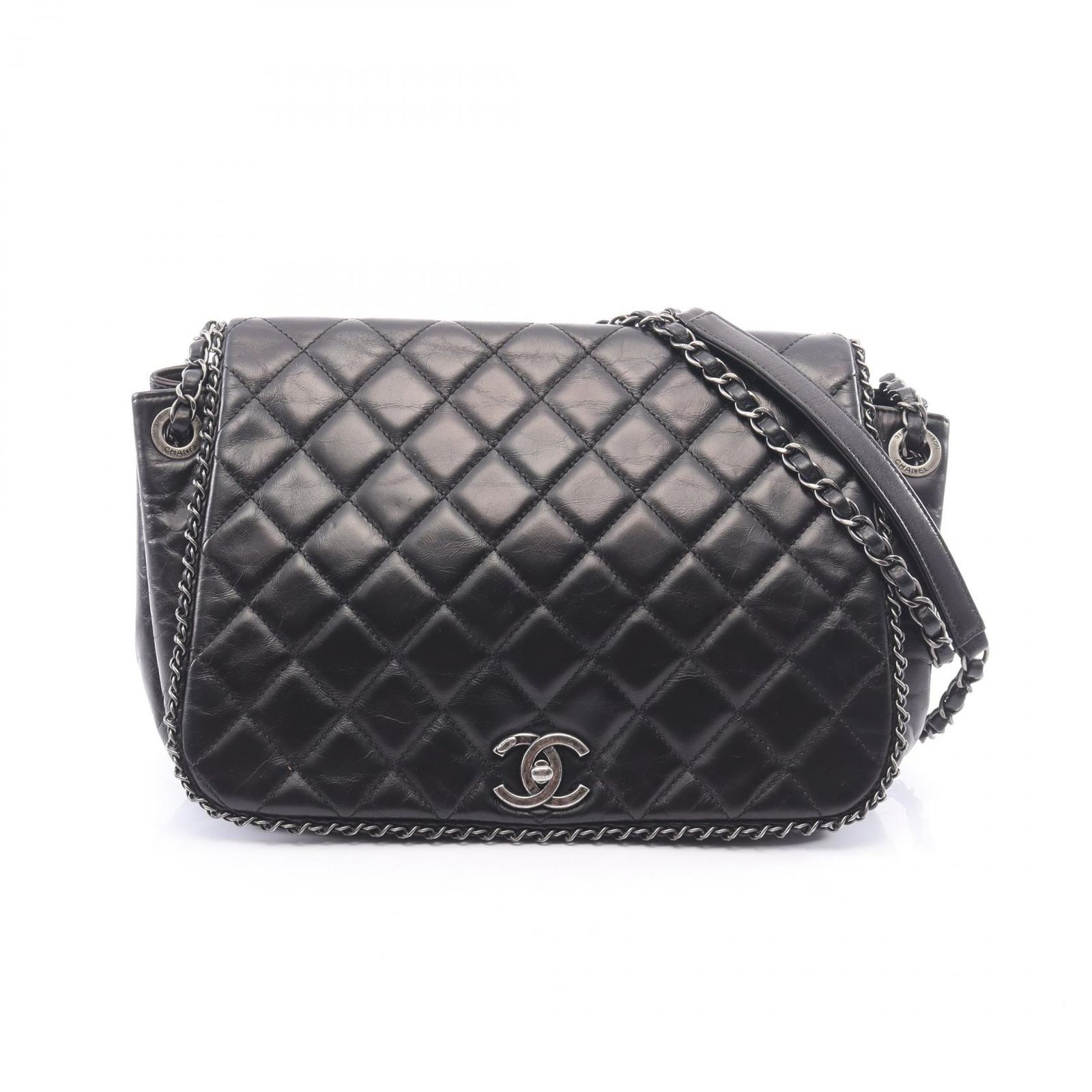 シャネル CHANEL ショルダーバッグ マトラッセ チェーンアラウンド アンティーク金具 ブラック カーフ（牛革） マトラッセ チェーンショルダー レディース