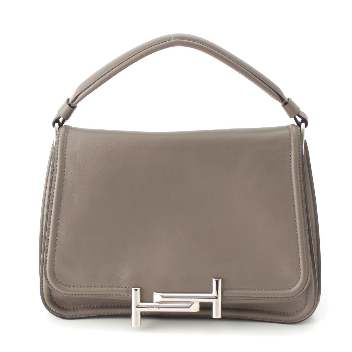 トッズ レザー フラップ ダブルT 2WAY ショルダーバッグ グレー【中古】