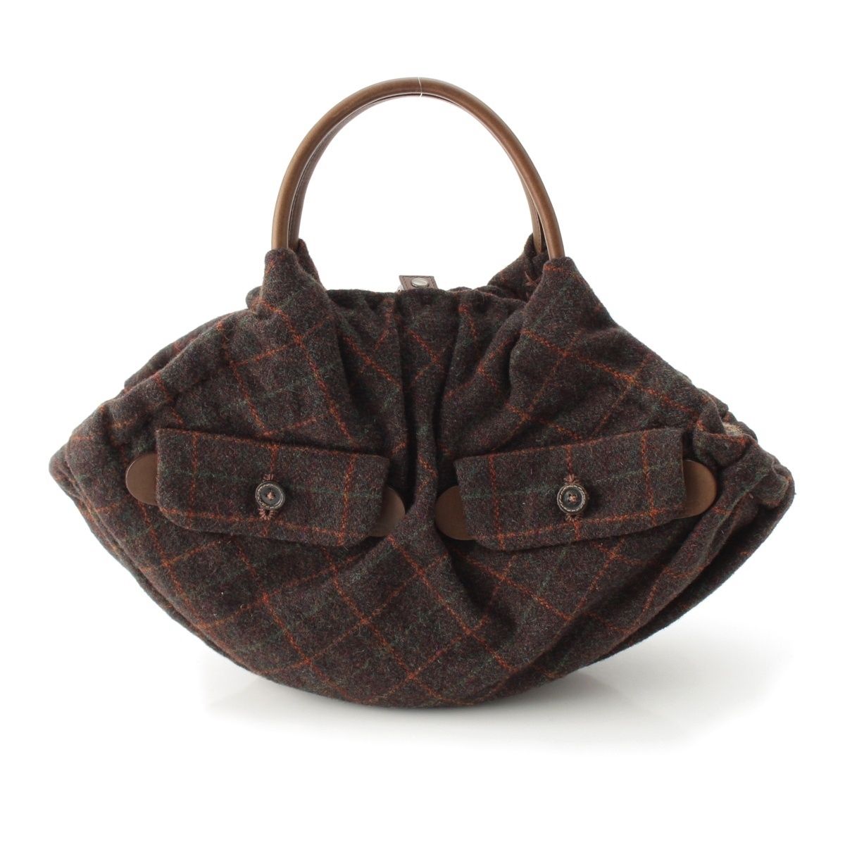エバゴス ハリスツイード Harris Tweed かごバッグ ハンドバッグ ダークグリーン【中古】