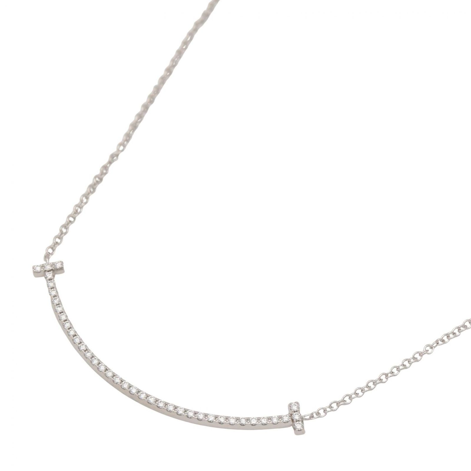 Tiffany & Co necklace T smile small diamond necklace 63058793 neck circumference 40 cm K18WG (white gold) diamond T smile small diamond necklace