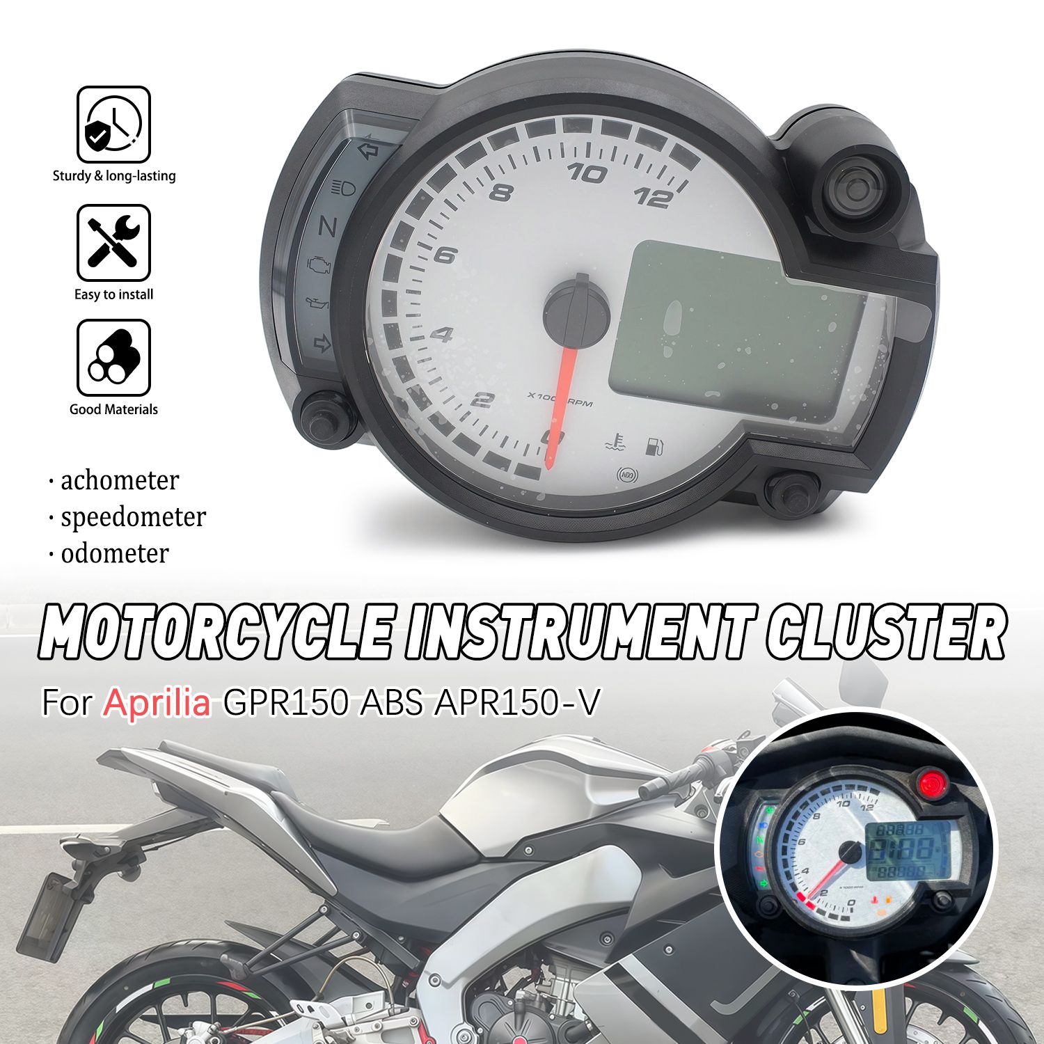 アプリリア GPR150ABS/APR150-V 用 デジタルスピードメーター タコメーター