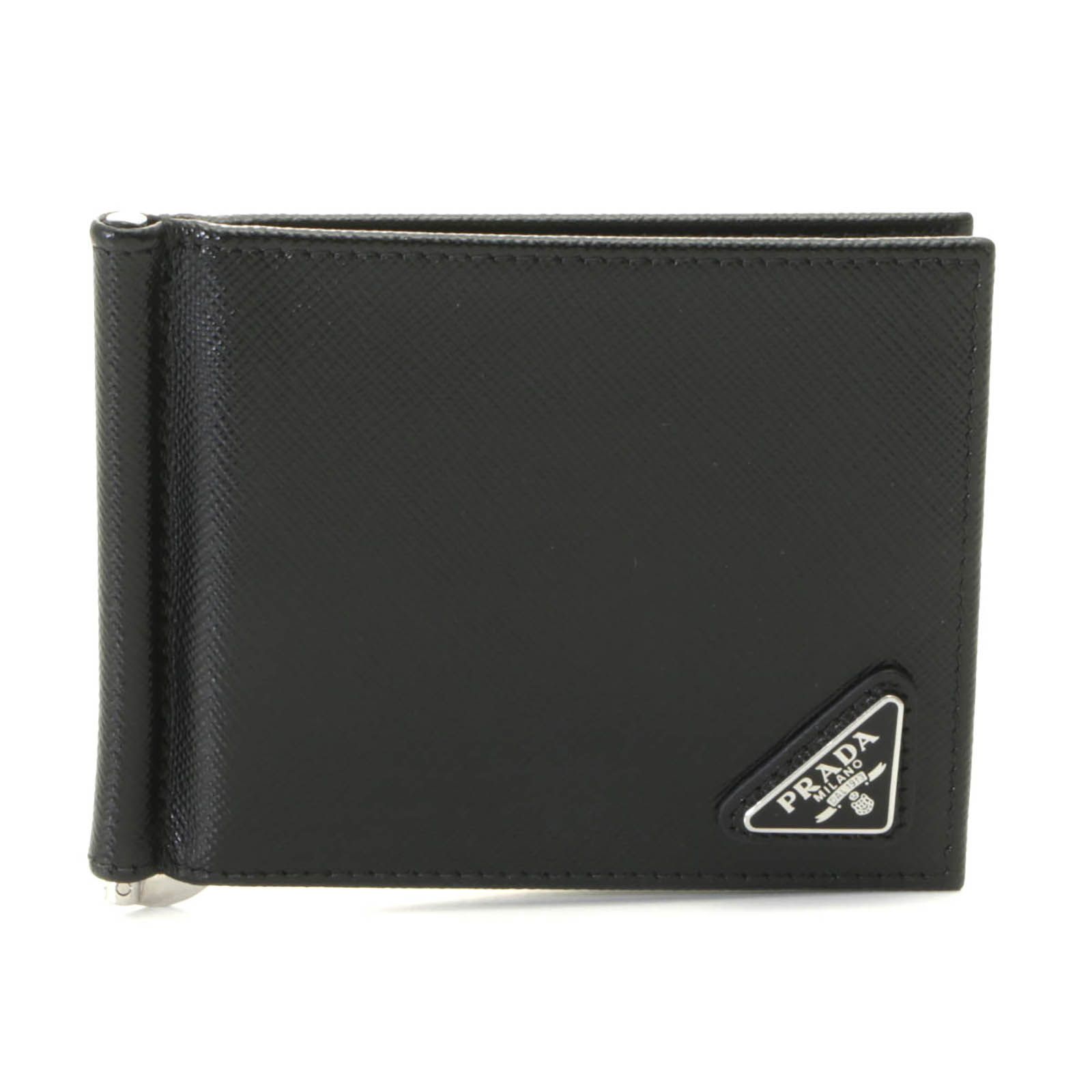 PRADA プラダ トライアングル マネークリップ付二つ折カードケース 2MN077 二つ折り財布 レザー ブラック メンズ【中古】434 29,880円