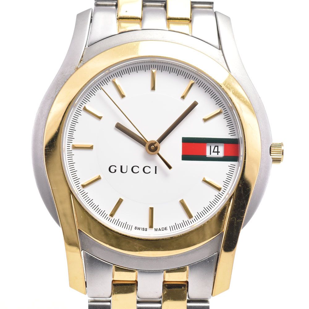 値下 グッチ GUCCI 5500M SS/GP 35mm デイト クォーツ メンズ C#146650