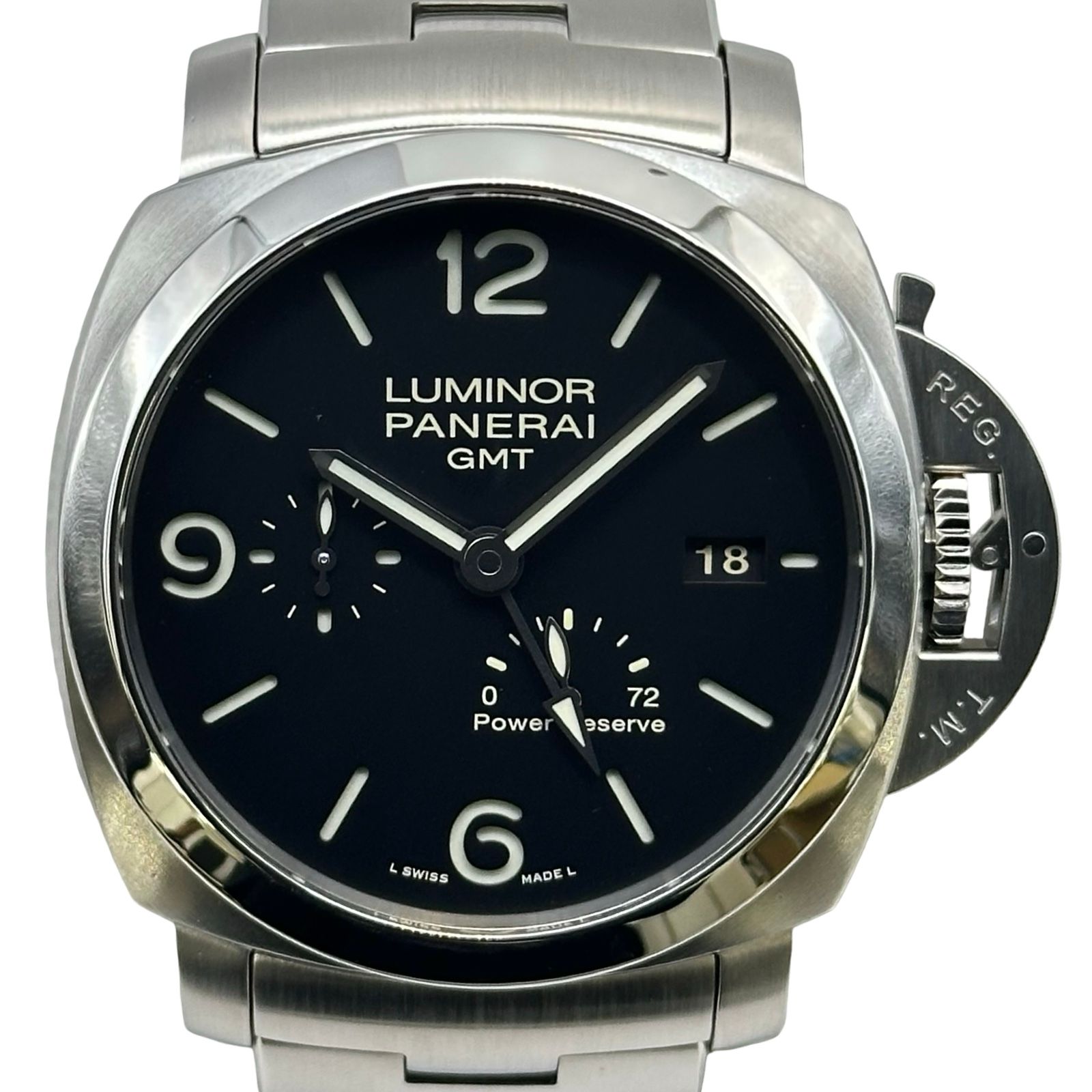パネライ PANERAI ルミノール 1950 3デイズ GMT パワーリザーブ PAM00347 ブラック ステンレススチール 自動巻き メンズ 腕時計