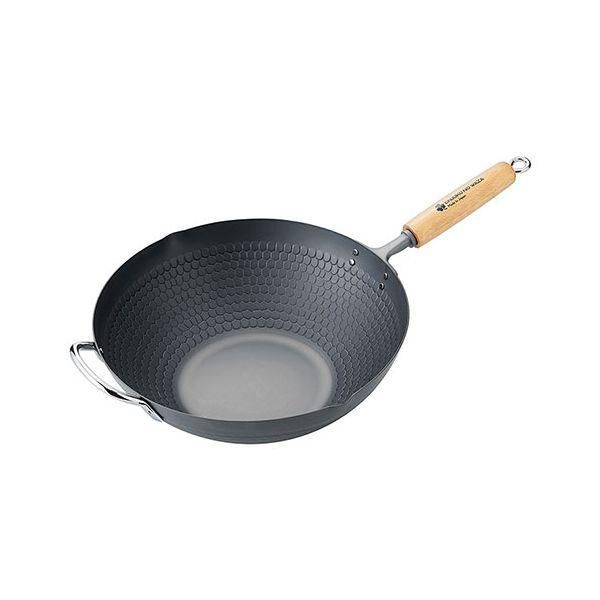 ds-よこやま 燕熟の技 窒化加工いため鍋33cm 槌目入 向かい手付 窒化加工でさびにくい鉄製いため鍋 CTT-1501
