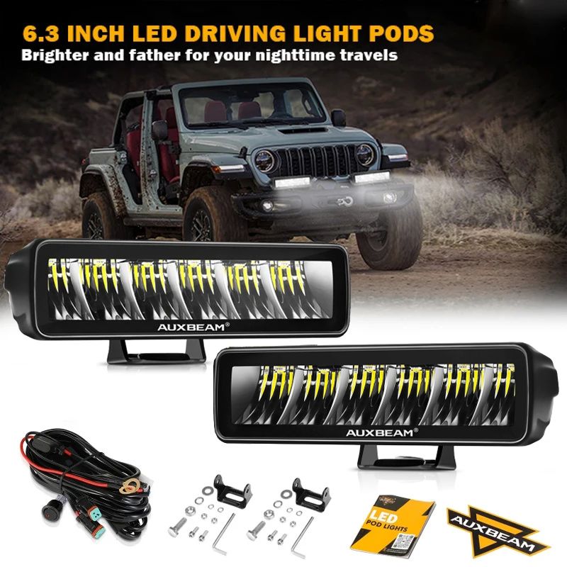 Auxbeam 6.3インチ 60W LEDドライビングライトポッド ハーネス付き