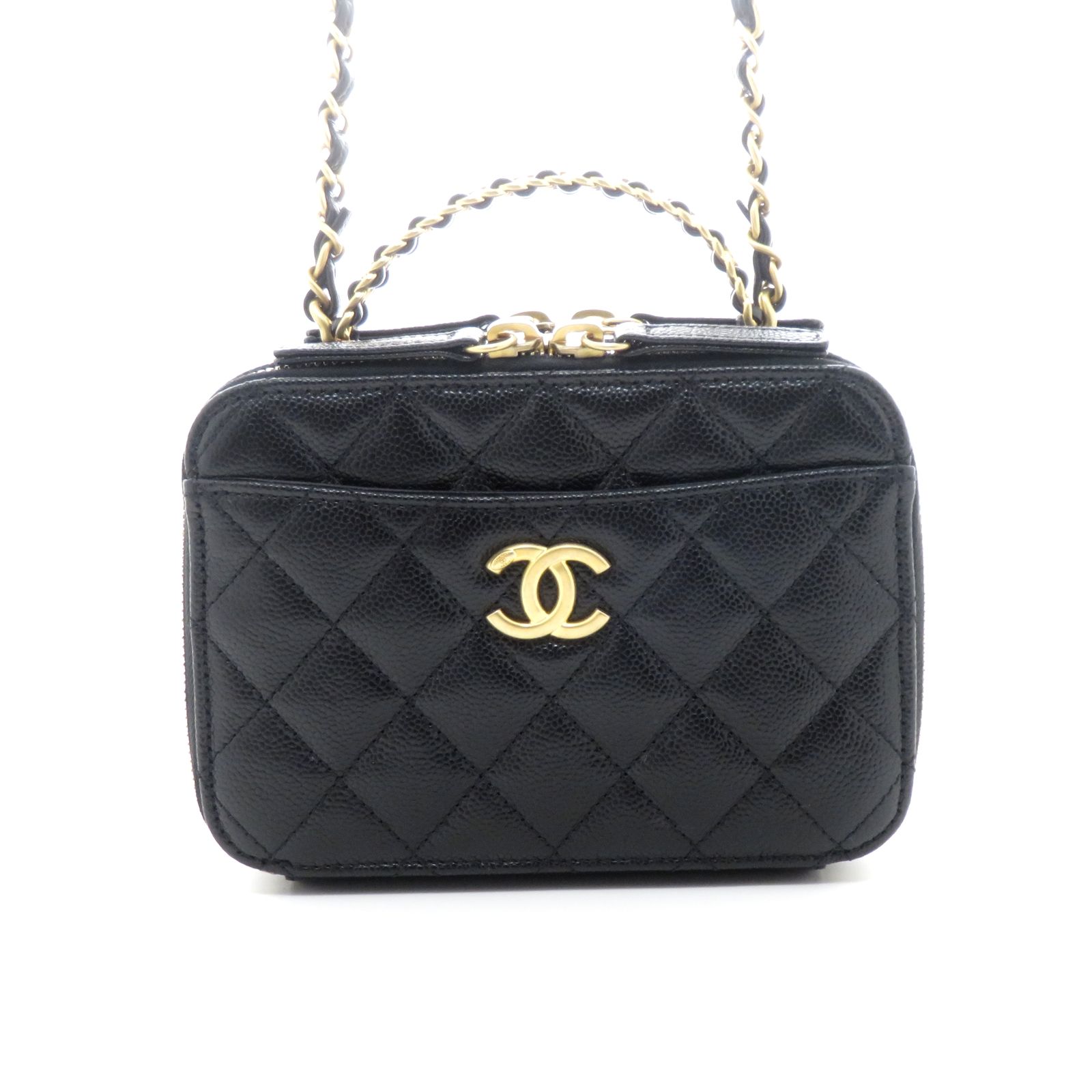 CHANEL シャネル マトラッセ 2WAYバニティバッグ ブラック/GP キャビア 