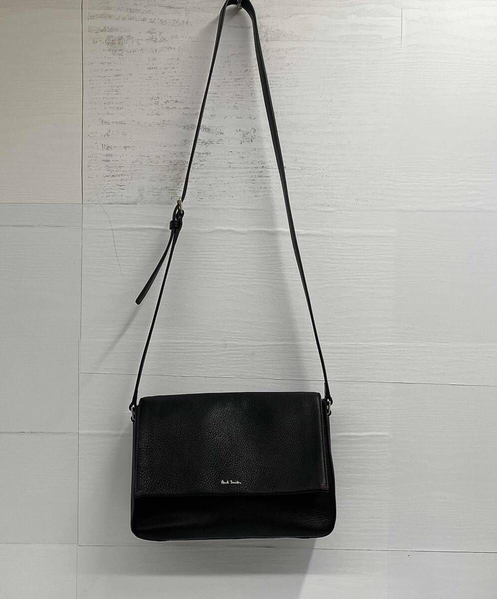 【保存袋有/新品タグ有】PAUL SMITH ポールスミス ニューハンティング ショルダーバッグ PWR441 レザー ブラック フラップ式 レディース