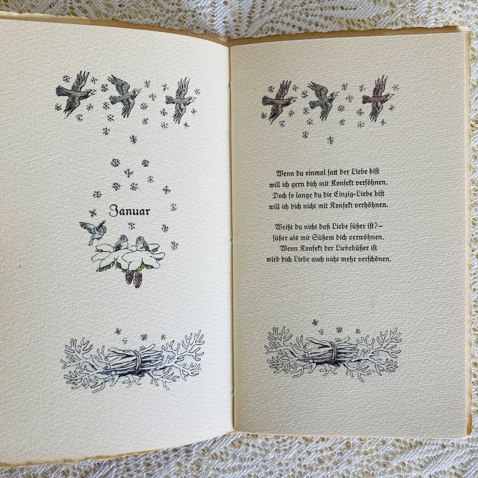 ドイツのヴィンテージ詩集 クラシカルな書体と繊細な挿絵 インテリア