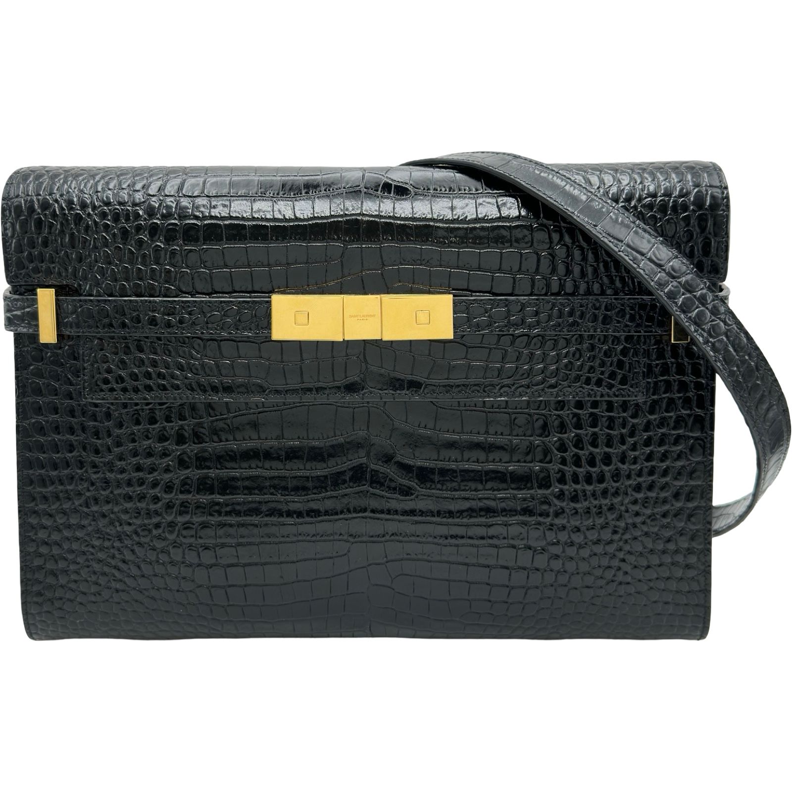 サンローラン SAINT LAURENT マンハッタンショルダーバッグ 579271 ブラック ゴールド金具 クロコ型押しレザー レディース ショルダーバッグ