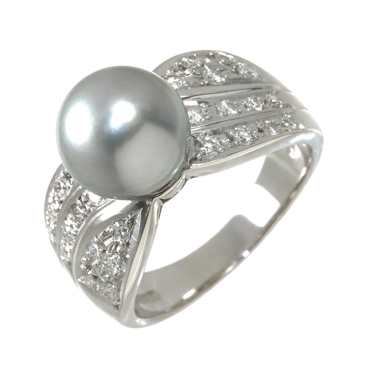 タサキ TASAKI 12号 リング 黒蝶真珠 9.2mm ダイヤ 0.40ct Pt プラチナ 指輪 パール 田崎真珠 Black Pearl Ring 90332187