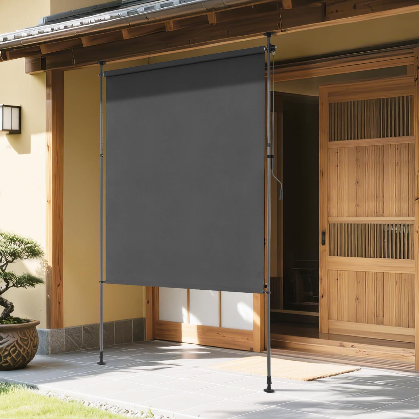 KELIXU 突っ張り式サンシェード 縦型 オーニングシェード 日除け 屋外 幅150cm ひよけ 目隠し 巻き取り式 高さ調節可能 断熱 遮光 防水シート 取り付け簡単 穴あけ不要 庭 ベランダ (グレー) 7,400円