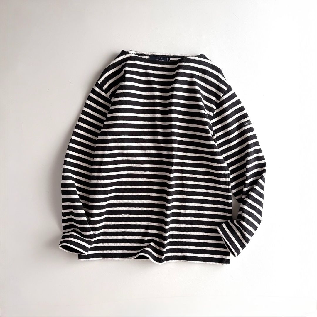 美品 / SAINT JAMES セントジェームス / OUESSANT ウェッソン 長袖 ボーダー バスクシャツ / ユニセックス T3 レディース メンズ / ブラック×エクリュ / フランス製 / トップス