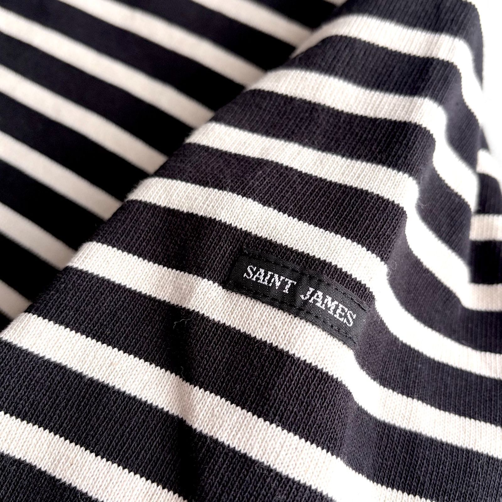 美品 / SAINT JAMES セントジェームス / OUESSANT ウェッソン 長袖 ボーダー バスクシャツ / ユニセックス T3 レディース メンズ / ブラック×エクリュ / フランス製 / トップス