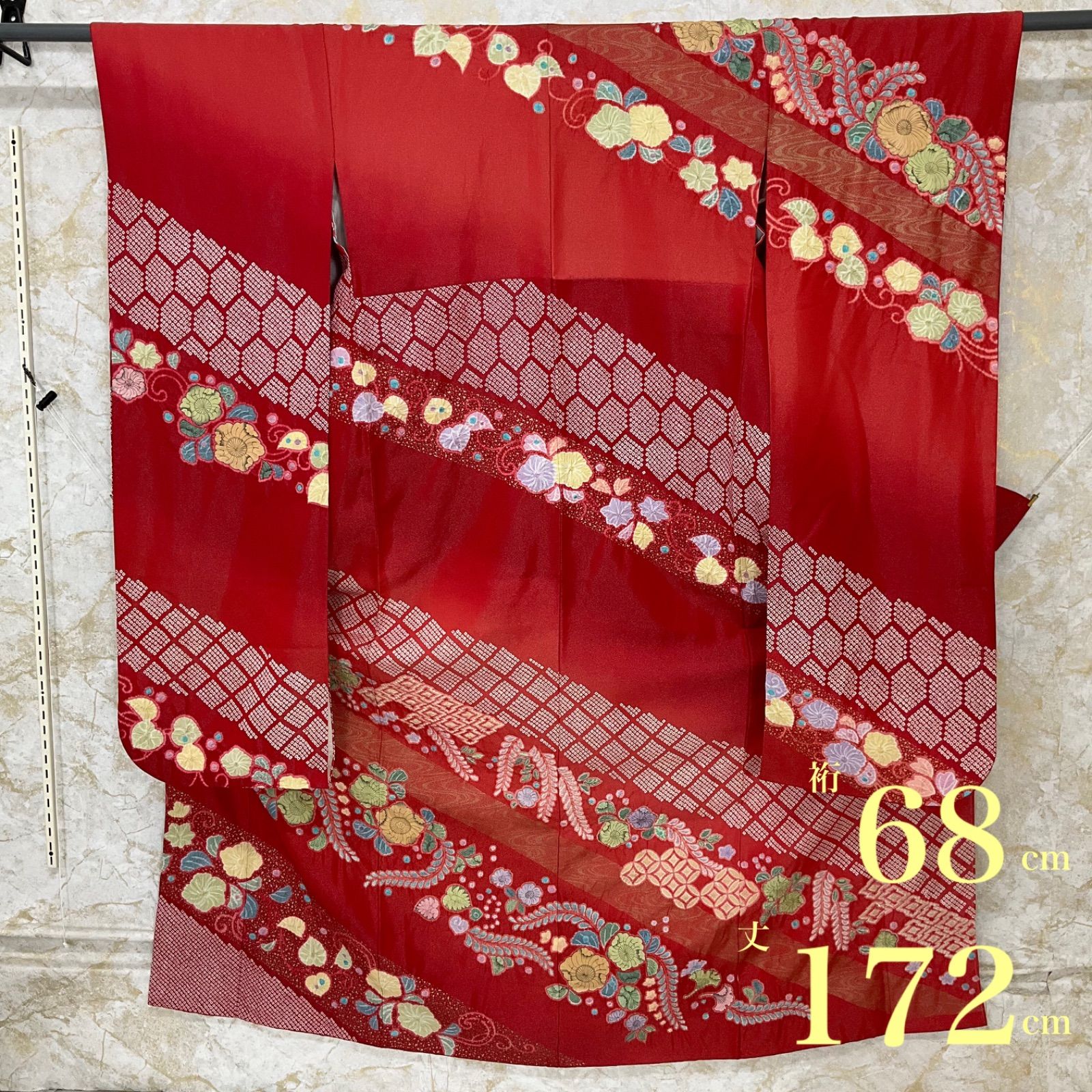 kimono+one◆kimonoarisa◆厳選◆振袖◆正絹◆作家物◆銀通しに手絞りと友禅◆広衿◆裄長◆ロング◆裄68肩丈172◆
