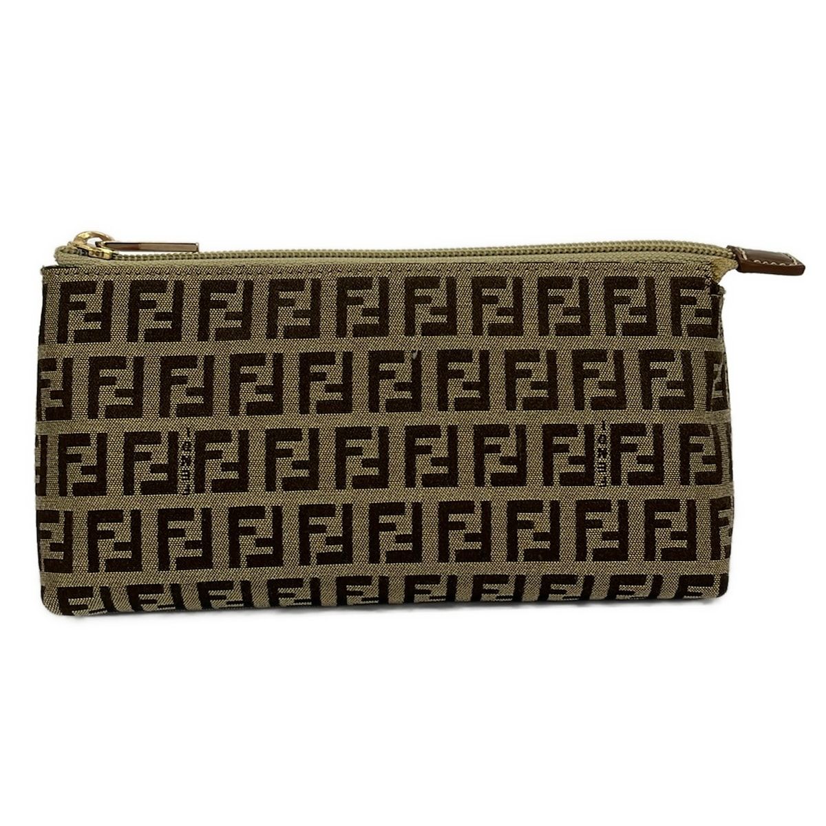 FENDI(フェンディ) ポーチ美品 ズッキーノ柄 7N0038 ベージュ×ダークブラウン レザー