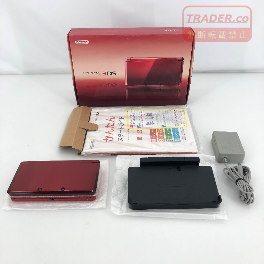 05w23131T 【3DS】ニンテンドー3DS 本体 箱あり フレアレッド SDカード2GB ＊動作確認/初期化済み＊【中古品】