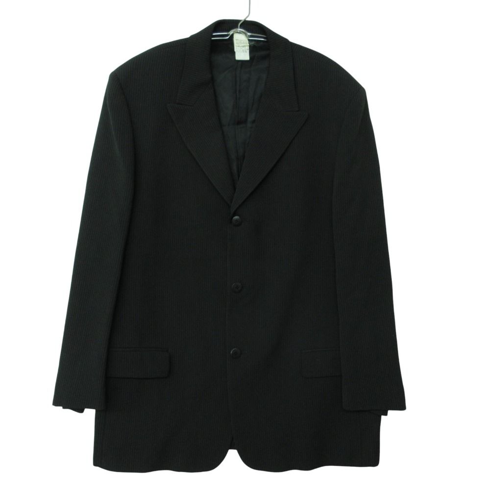 Gianni Versace ジャンニ・ヴェルサーチ スーツ スリーピース 3ピース セットアップ ウール シルク混 ストライプ柄 ジャケット スラックス ベスト ブラック 50【XL】 メンズ 【中古】 26,000円