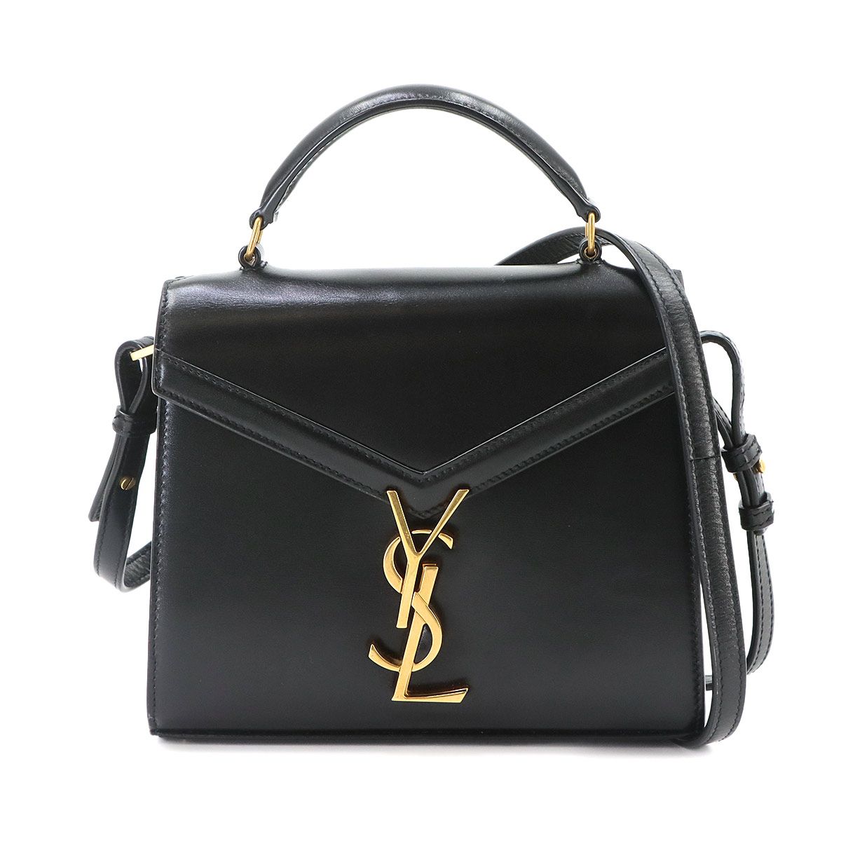 新品同様 サンローラン SAINT LAURENT カサンドラ トップハンドル ミニ 2way ハンド ショルダー バッグ レザー ブラック 623930 90335251