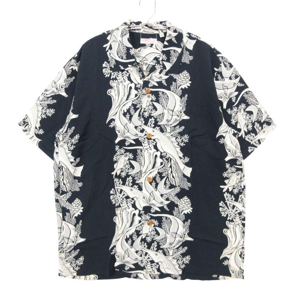 SUN SURF サンサーフ 半袖Ｔシャツ アロハシャツ トロピカルフィッシュ TROPICAL FISH 半袖 トップス ネイビー×ホワイト L メンズ 【中古】 11,250円