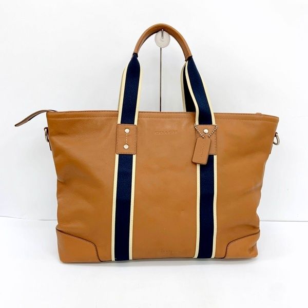 COACH コーチ トートバッグ ヘリテージ F71248 レザー ウェブレザー シンプル 大容量 旅行 チャック メンズ ブラウン 鞄 DF19913■