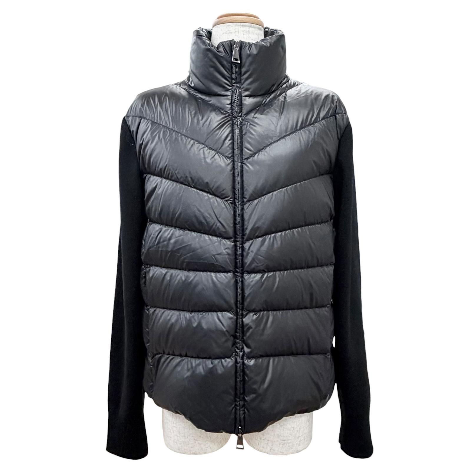 極美品△MONCLER モンクレール CARDIGAN TRICOT ロゴワッペン 袖ニット使い ダウンジャケット ブラック M 正規品 レディース 66,000円