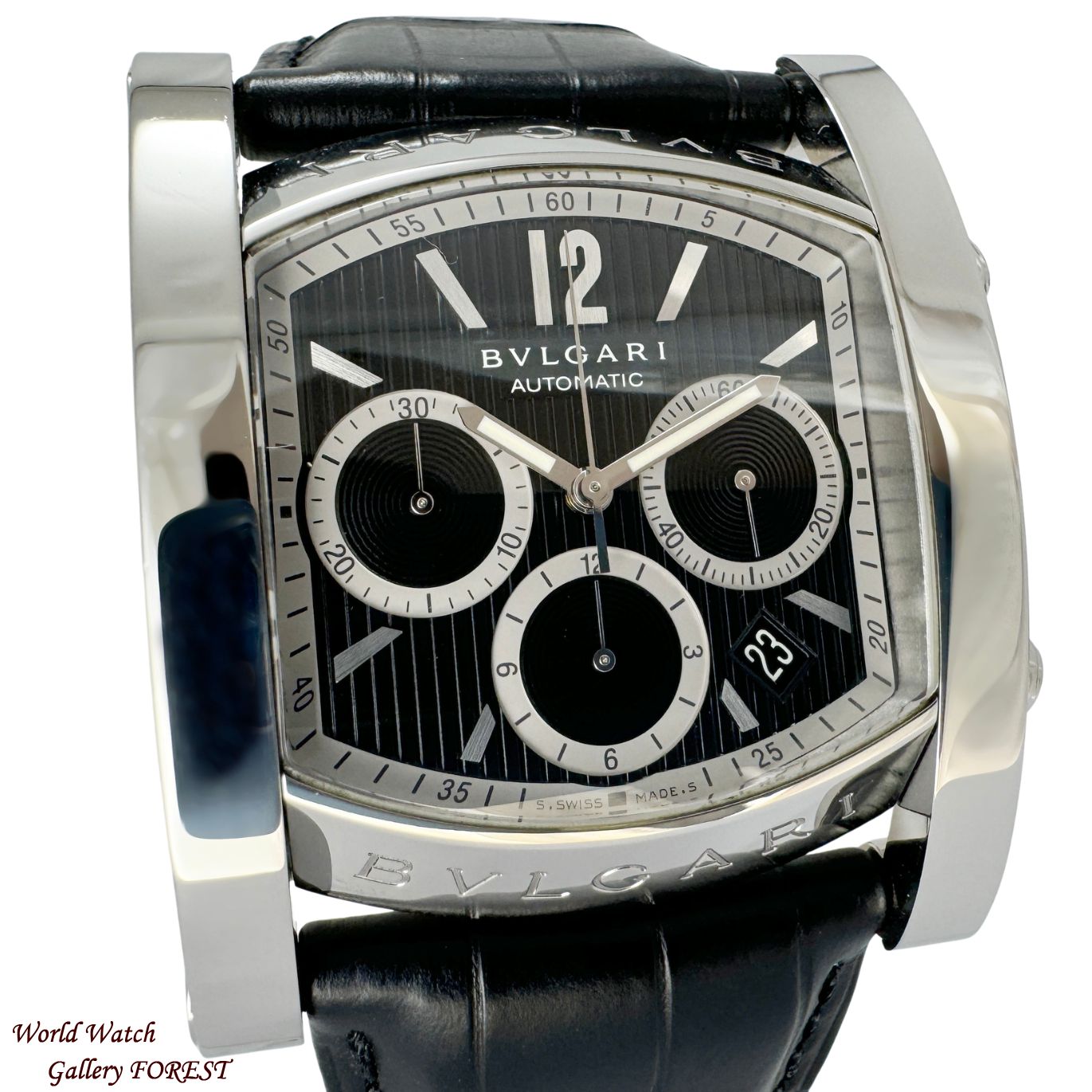 【ブルガリ BVLGARI☆アショーマ】AA48SCH/AA48BSLDCH 中古 メンズ腕時計 クロノグラフ 自動巻き ブラック文字盤【外装仕上げ☆Aランク】