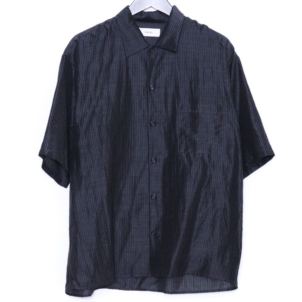 MARKA OPEN COLLAR S/S SHIRT WOOL SILK FEATHER CLOTH サイズ2 ブラック M26A15SH02B