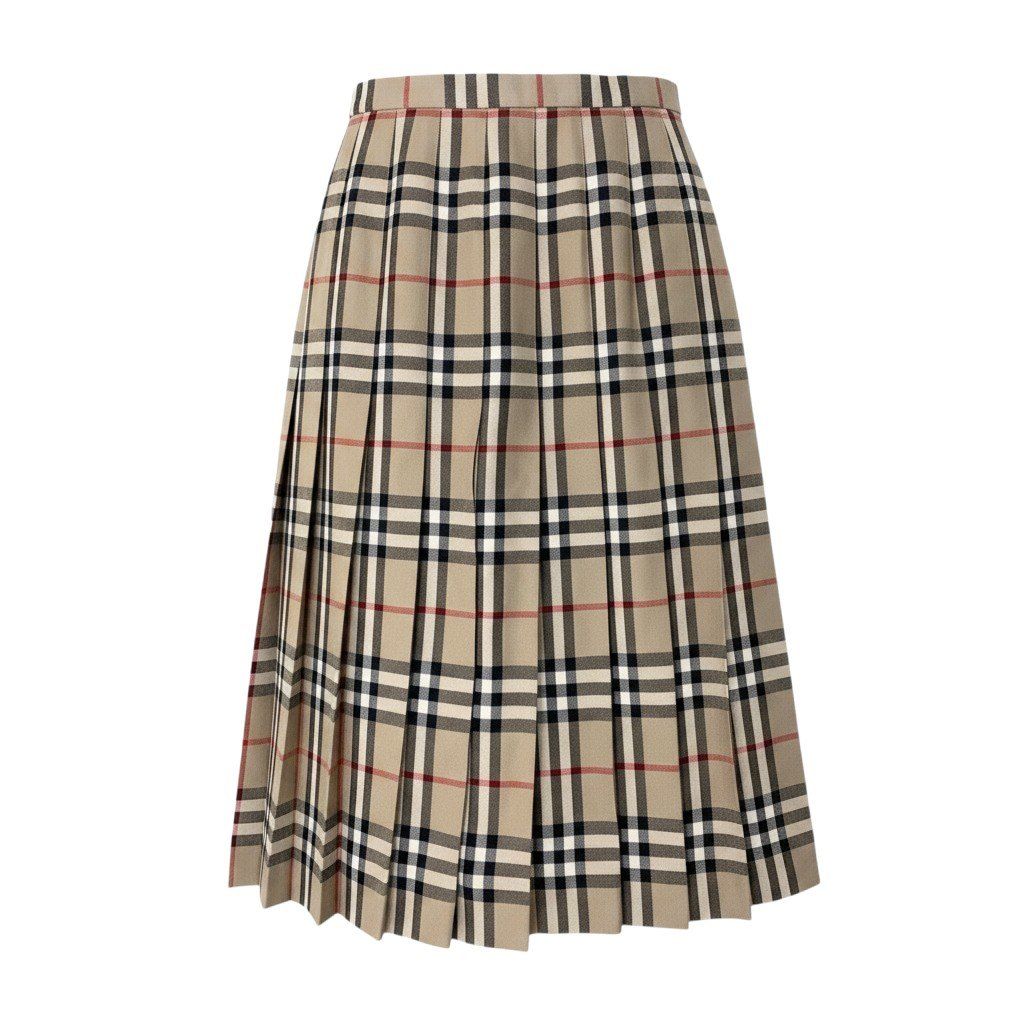 Ih10 BURBERRY バーバリー ノバチェック プリーツスカート 膝丈 ベージュ レディースo07t