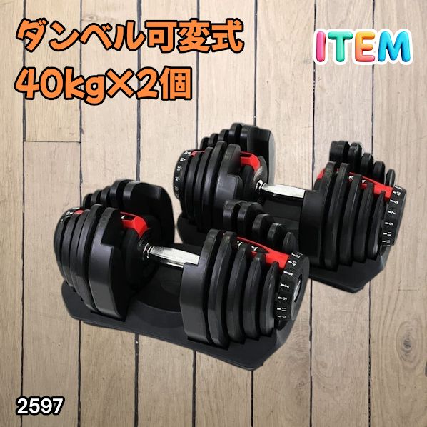 #2597 ダンベル 可変式 レッド 40kg 2個 総重量80kg 多機能 5~40kg 17段階調節 分かりやすいキロ表示 安全設計 省スペース 収納可能 ※一部地域離島別途配送料有
