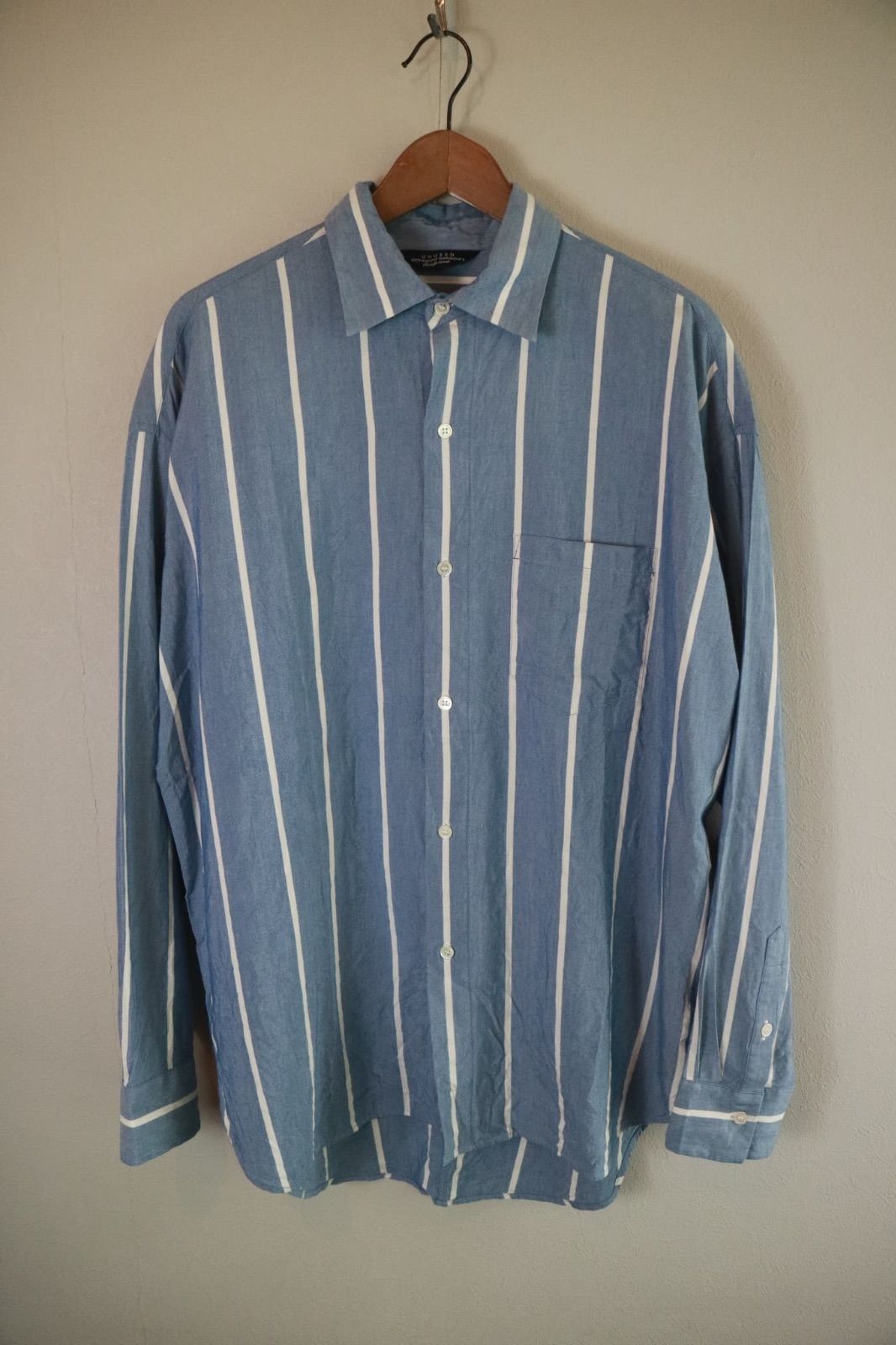 UNUSED Stripe Shirt アンユーズド ストライプ シャツ シルク ブルー ホワイト 2