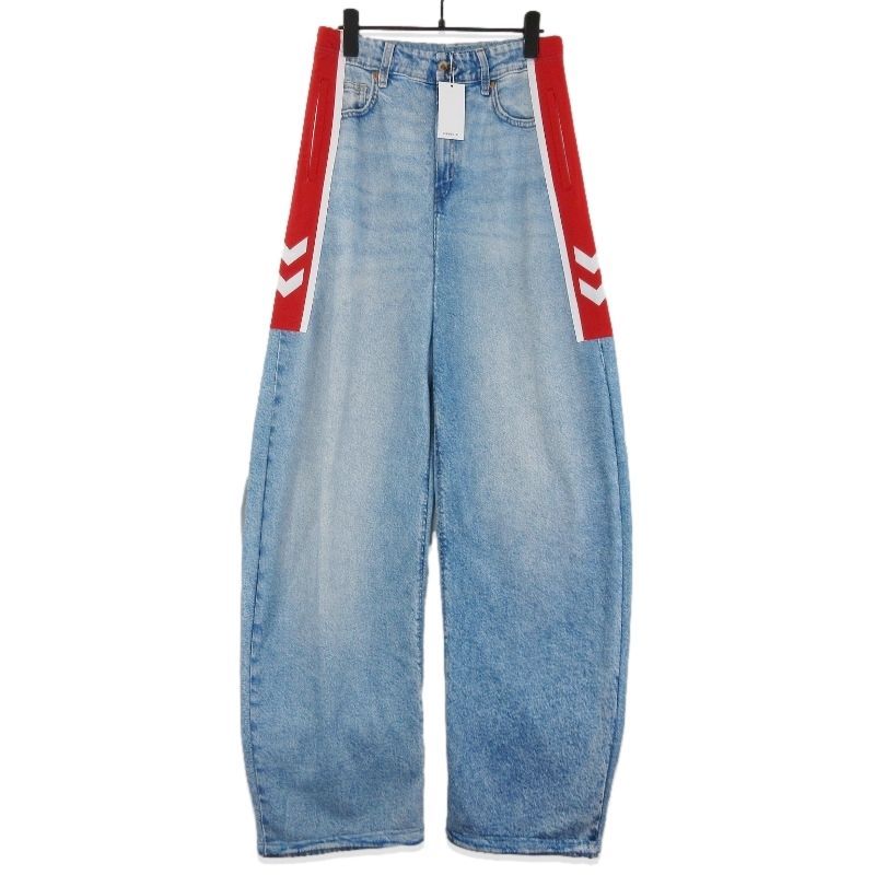 未使用 HUMMEL 00 ヒュンメルオー TRANS DENIM SWEAT TROUSER H1220107 転写プリントデニム スウェットパンツ インディゴ M 71016488