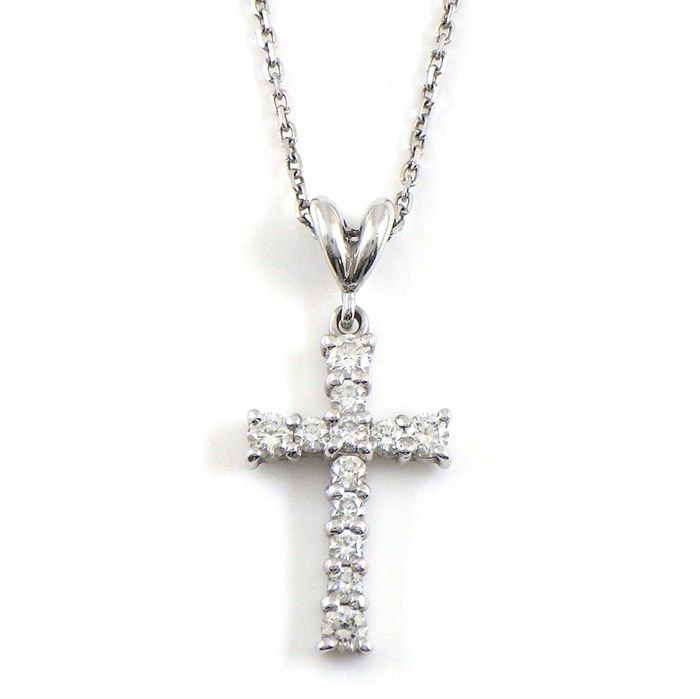 ミキモト MIKIMOTO ネックレス クロス 12ポイント ダイヤモンド 0.40ct K18WG 【中古】 66,550円