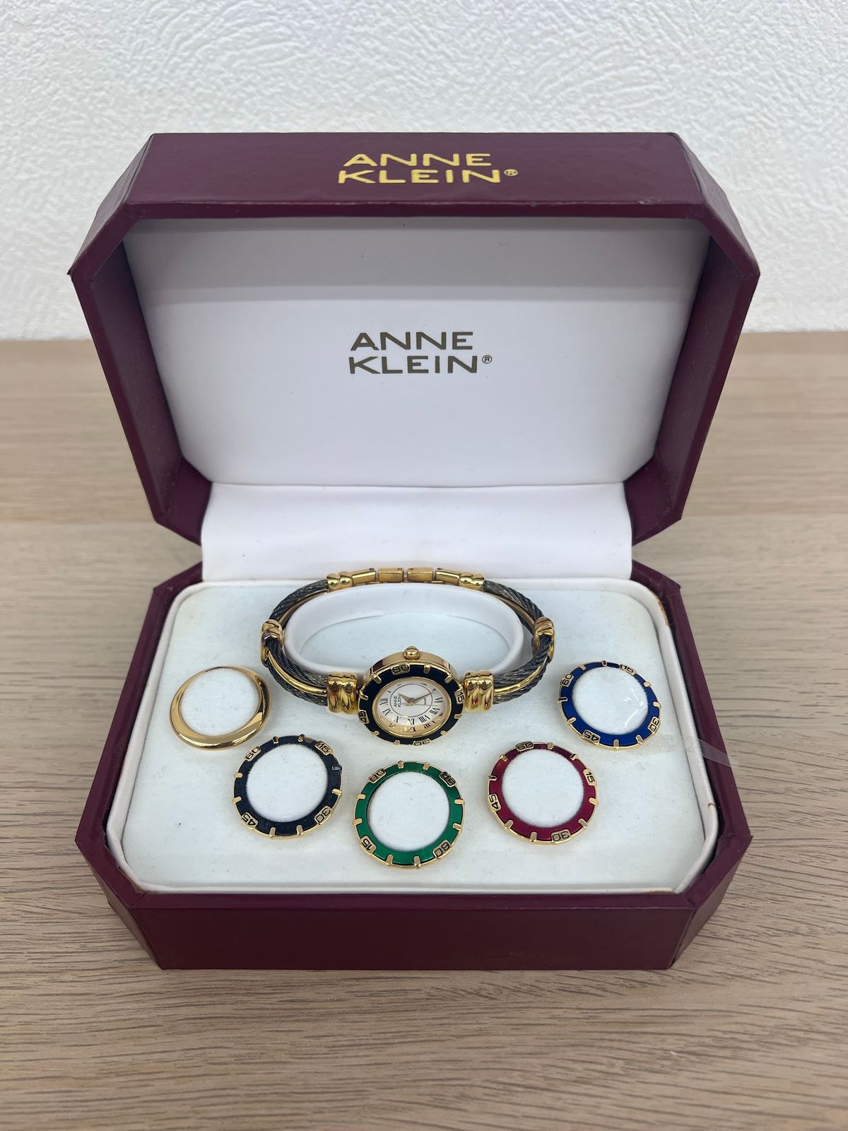 ☆ 【装飾品小物類】【不動品】ANNE KLEIN アンクライン 【動作未確認】腕時計 交換ベゼル付 箱 説明書付【3】