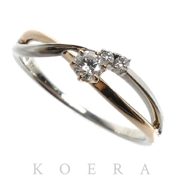 Pt900プラチナ K18PG ピンクゴールド リング・指輪 ダイヤモンド0.13ct 13号 2.5g レディース 中古