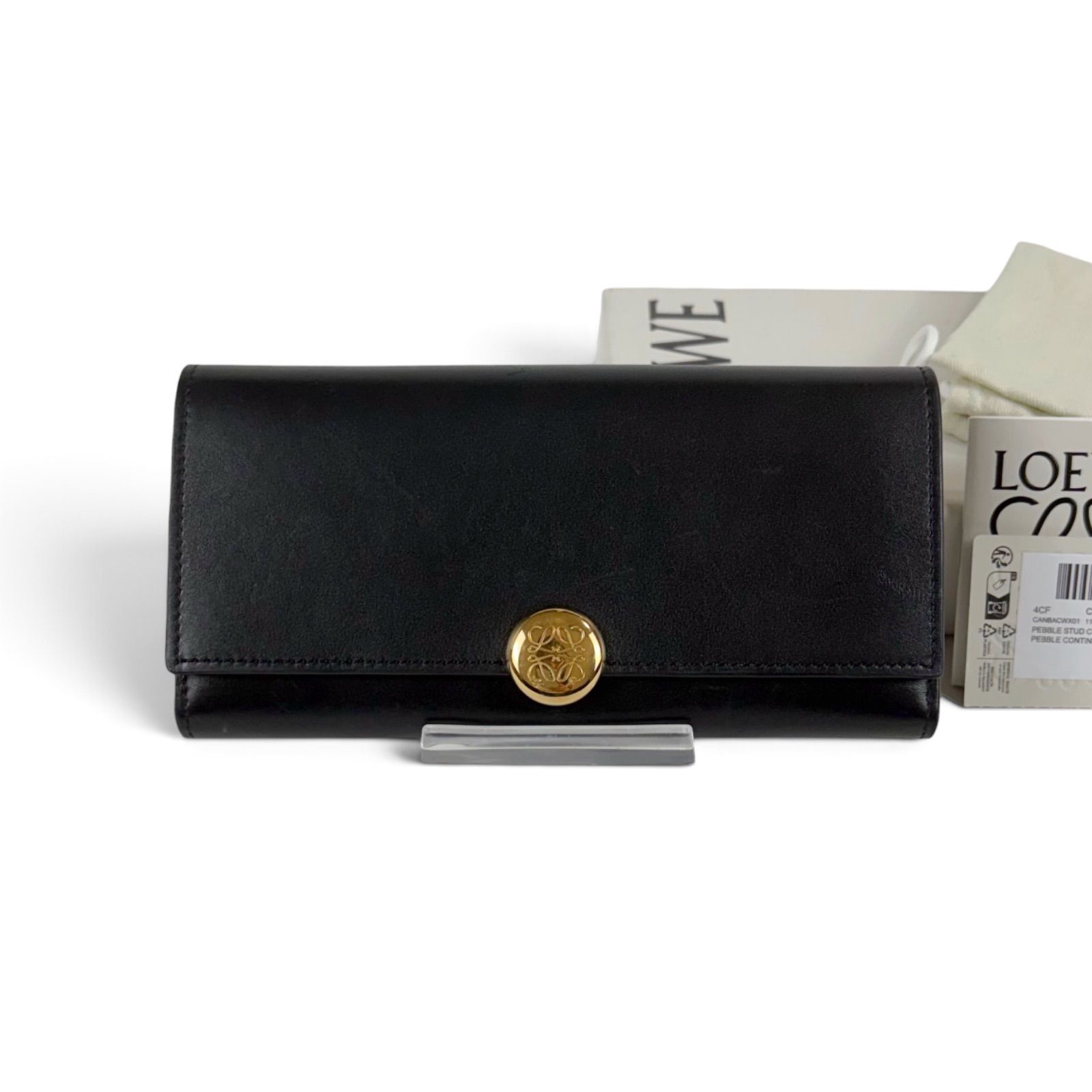 LOEWE Pebble continental wallet コンチネンタル ウォレット　ブラック　黒　ゴールド金具　長財布　レザー 42,120円