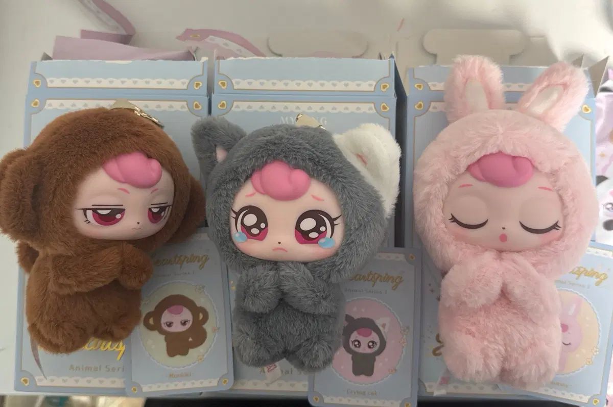 下チュ핑 アニマル シリーズ PLUSHキーホルダー2 うさぎ 猫 猿 まとめ