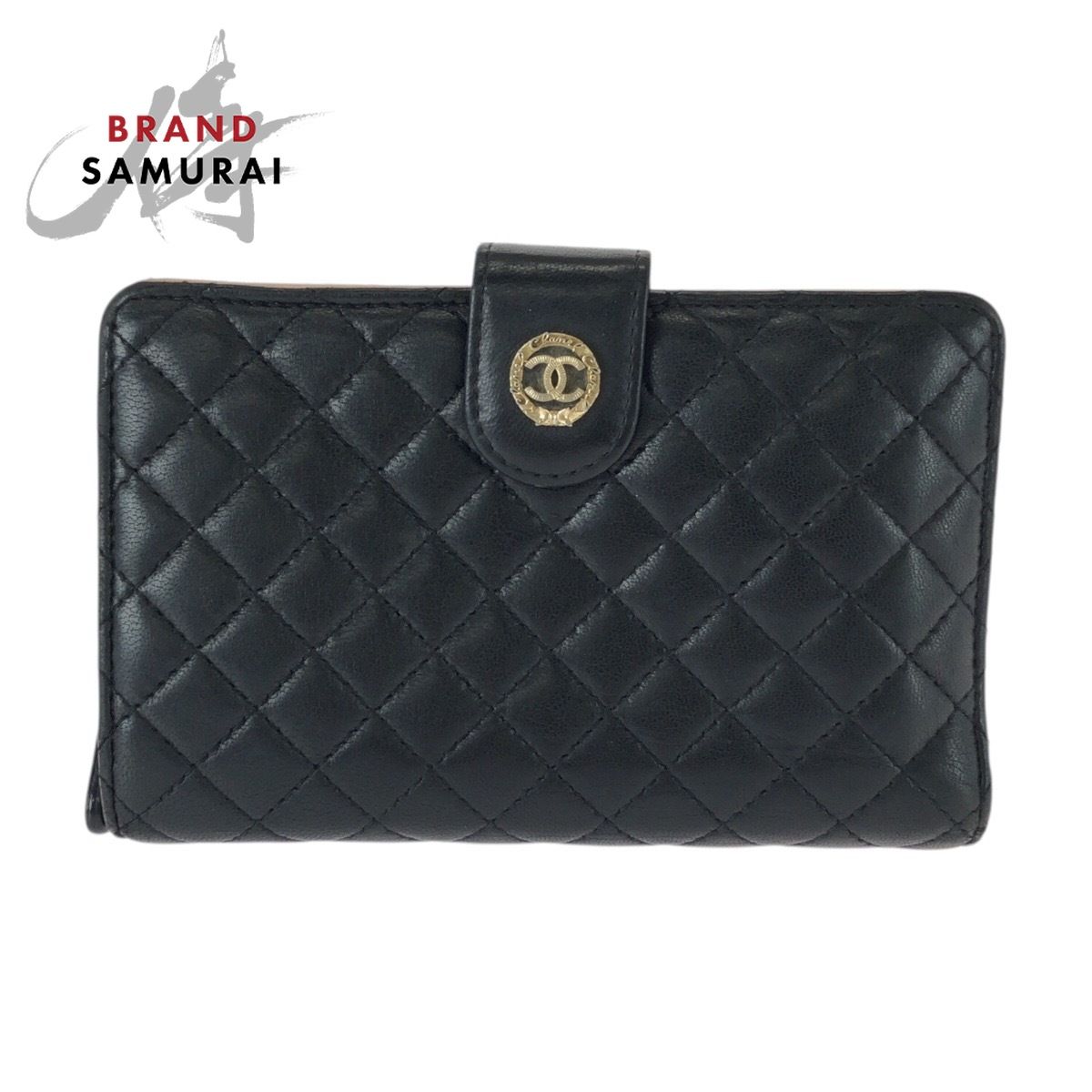 CHANEL シャネル マトラッセ ココマーク ブラック ピンク ゴールド金具 レザー 折財布 コンパクトウォレット レディース 603980【中古】