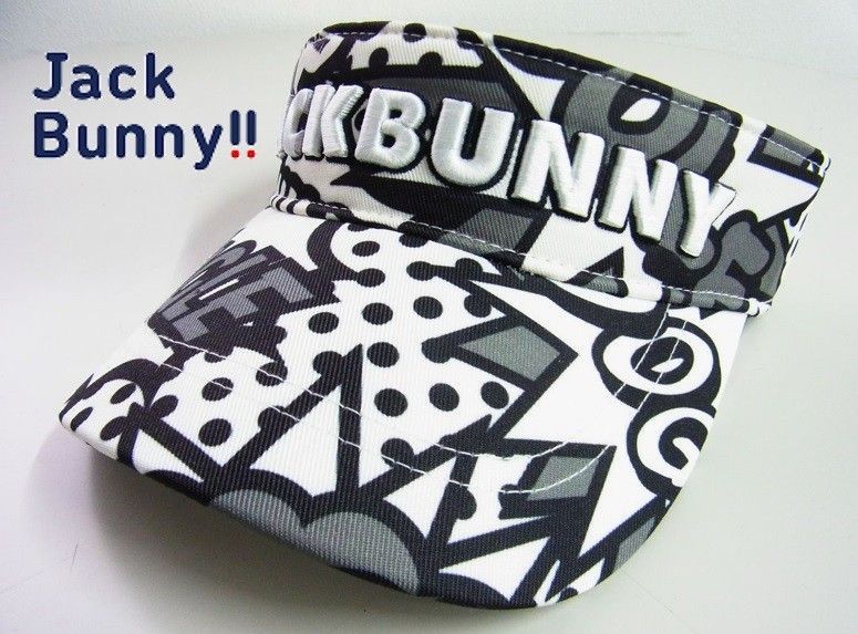 中古品★JackBunny ジャックバニー PEARLYGATES★3Dロゴアメコミ柄サンバイザー【262-0187351】ホワイト白ブラック黒【本物保証】男女兼用