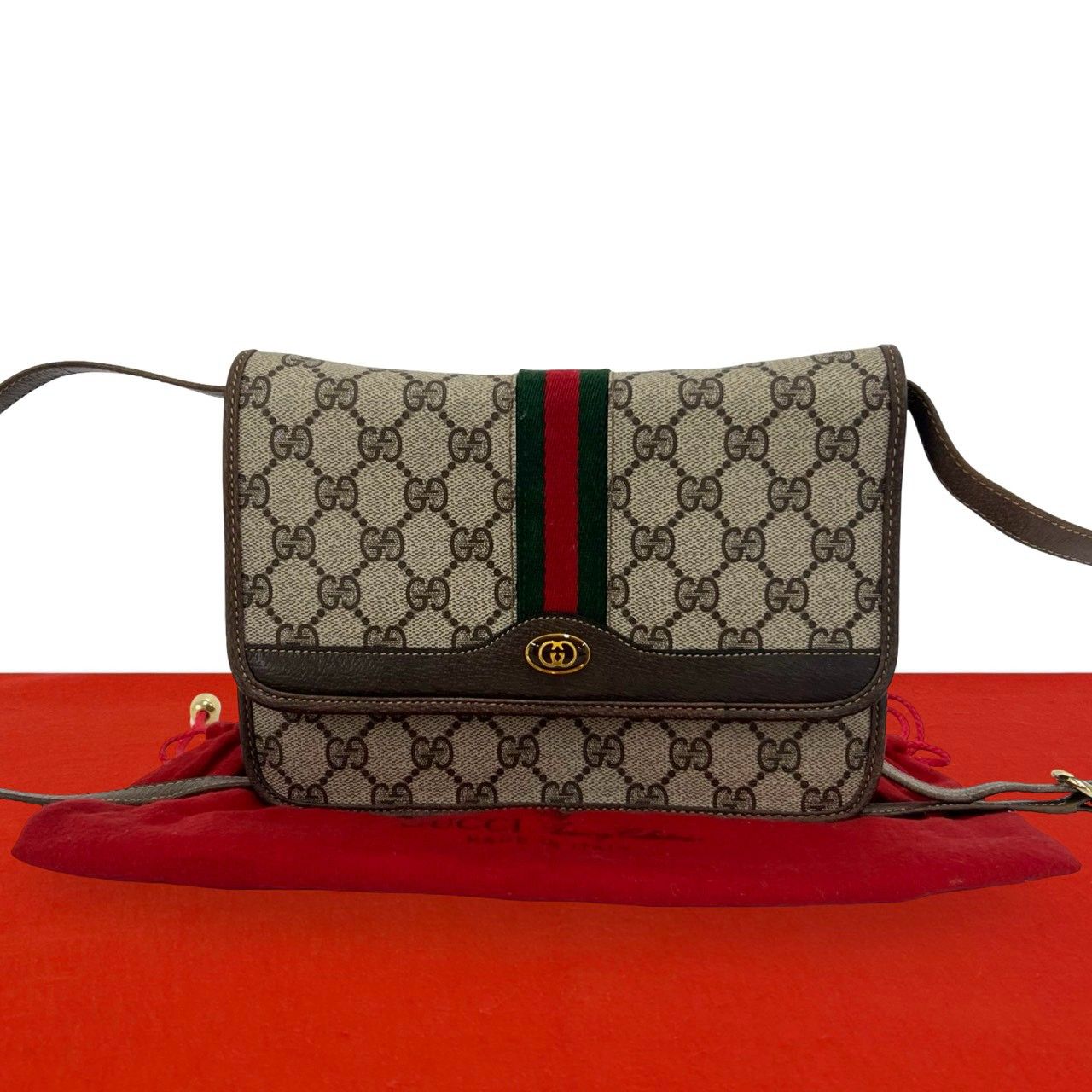 極 美品 袋付 GUCCI グッチ オールドグッチ シェリーライン GG ロゴ 柄