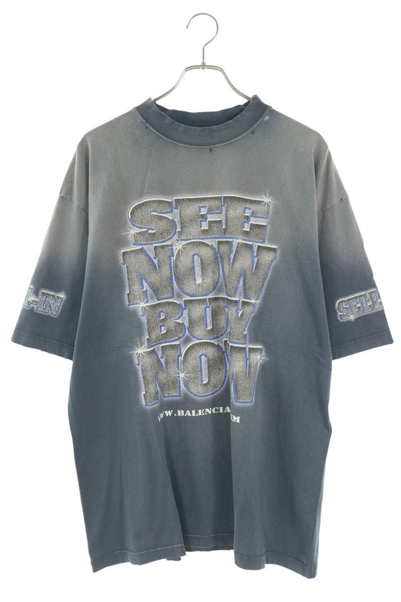 バレンシアガ 764235 TQVE8 QVE8 SNBNプリントヴィンテージ加工Tシャツ メンズ L